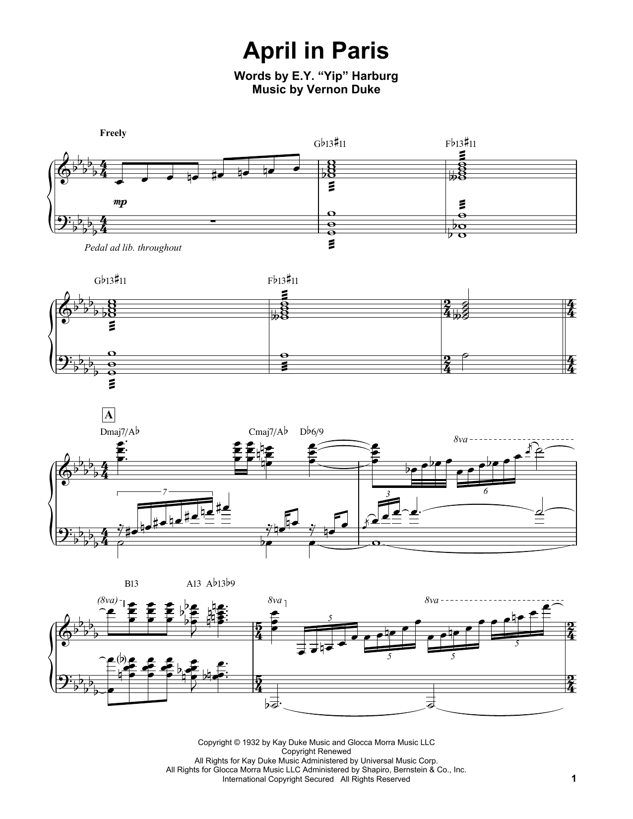 Download Erroll Garner April In Paris Sheet Music and learn how to play Piano Transcription PDF digital score in minutes