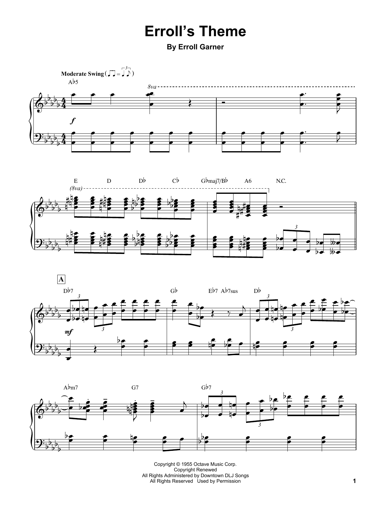 Download Erroll Garner Erroll's Theme Sheet Music and learn how to play Piano Transcription PDF digital score in minutes