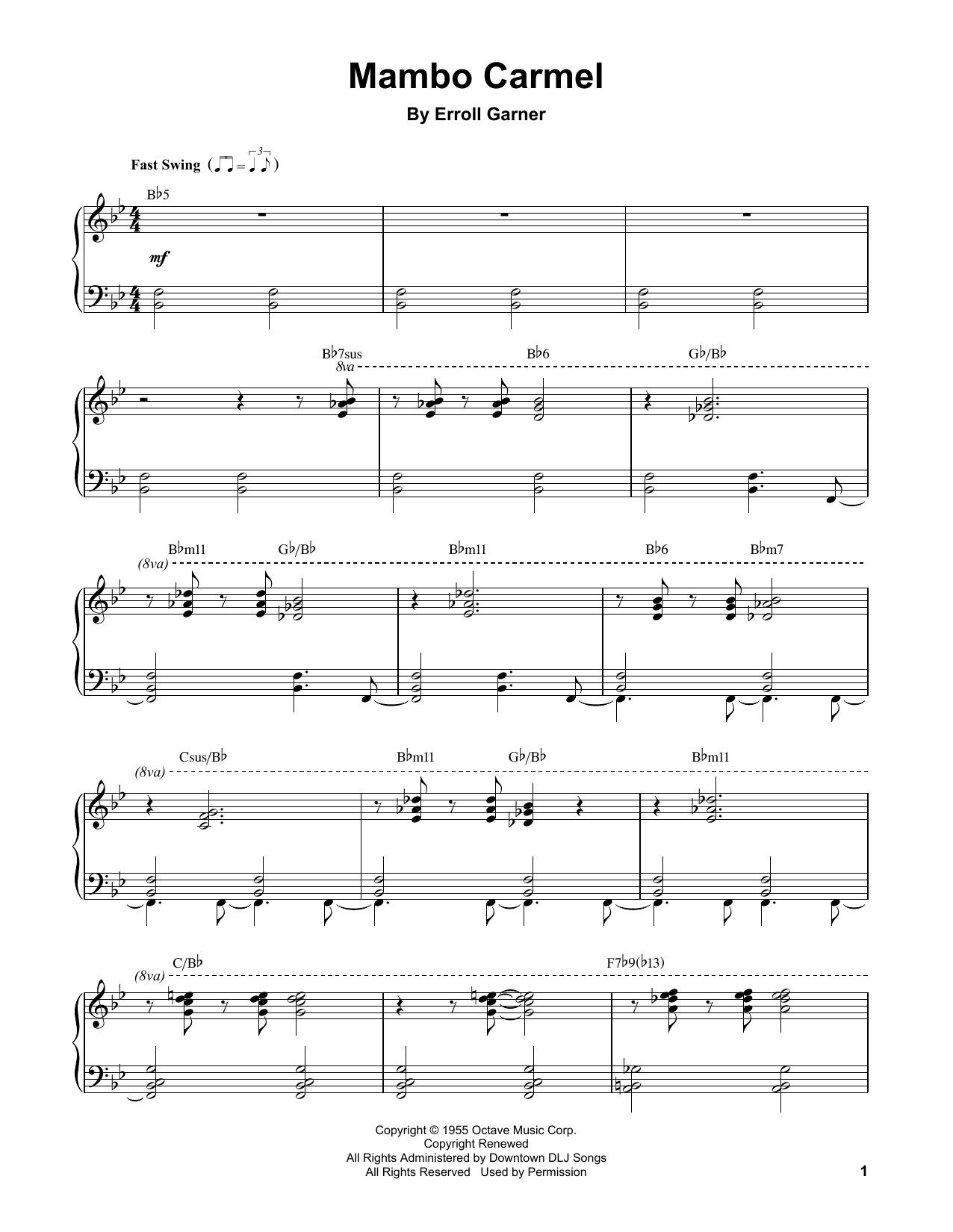 Download Erroll Garner Mambo Carmel Sheet Music and learn how to play Piano Transcription PDF digital score in minutes