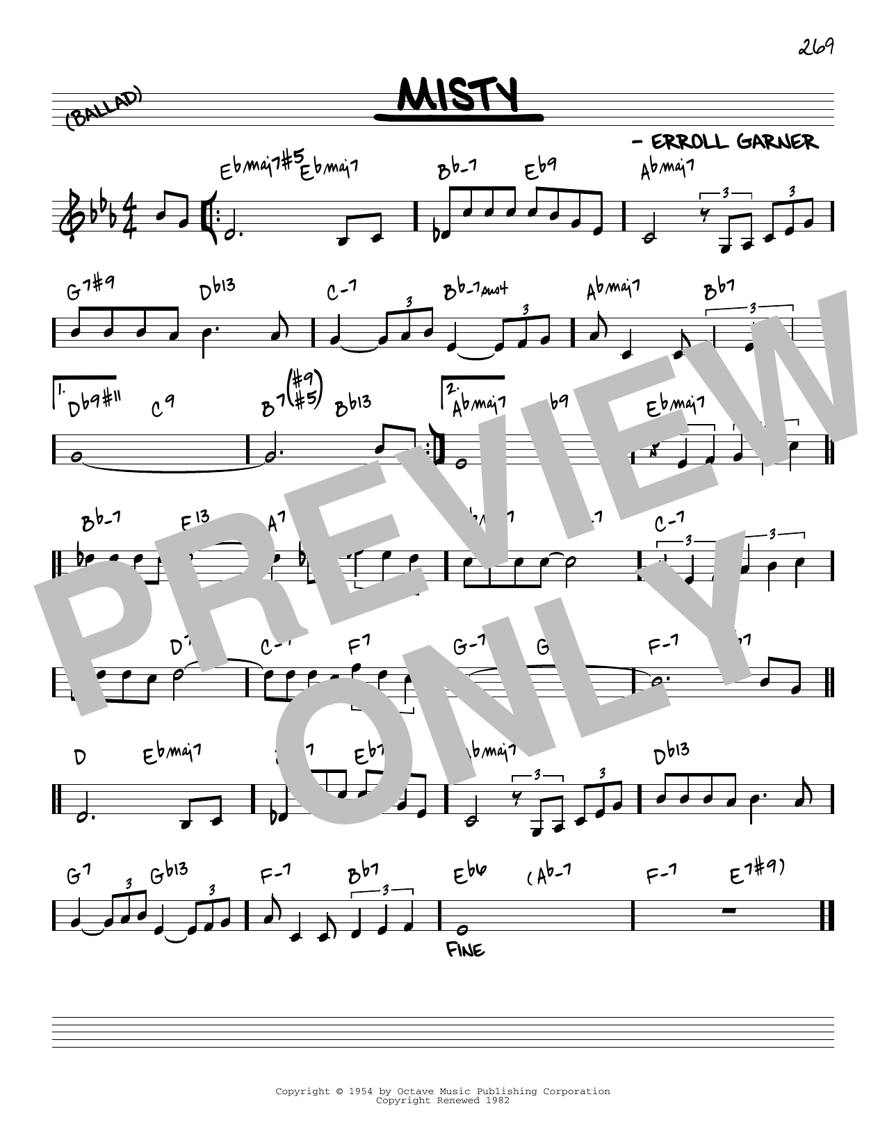 Download Erroll Garner Misty [Reharmonized version] (arr. Jack Grassel) Sheet Music and learn how to play Real Book – Melody & Chords PDF digital score in minutes