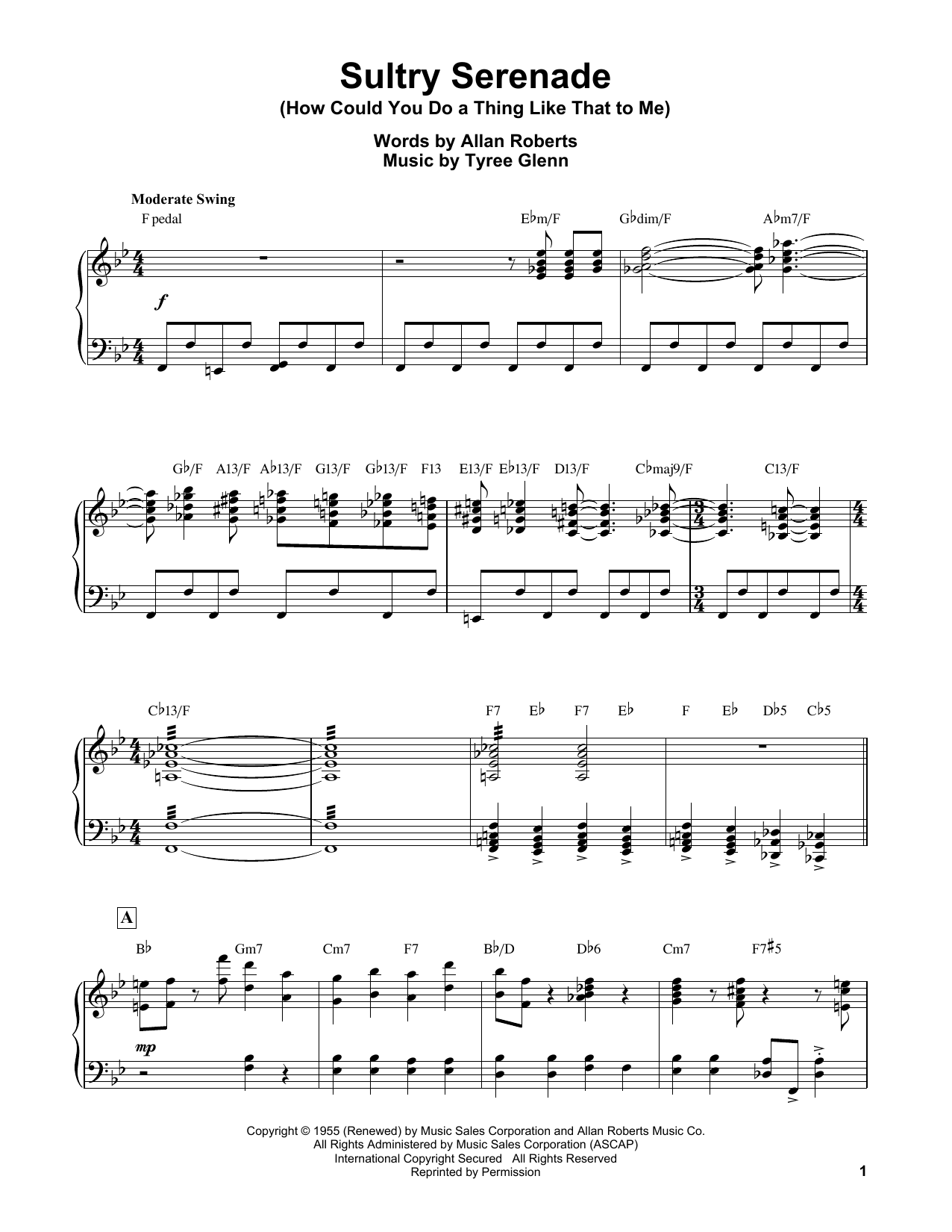 Download Erroll Garner Sultry Serenade (How Could You Do A Thing Like That To Me) Sheet Music and learn how to play Piano Transcription PDF digital score in minutes
