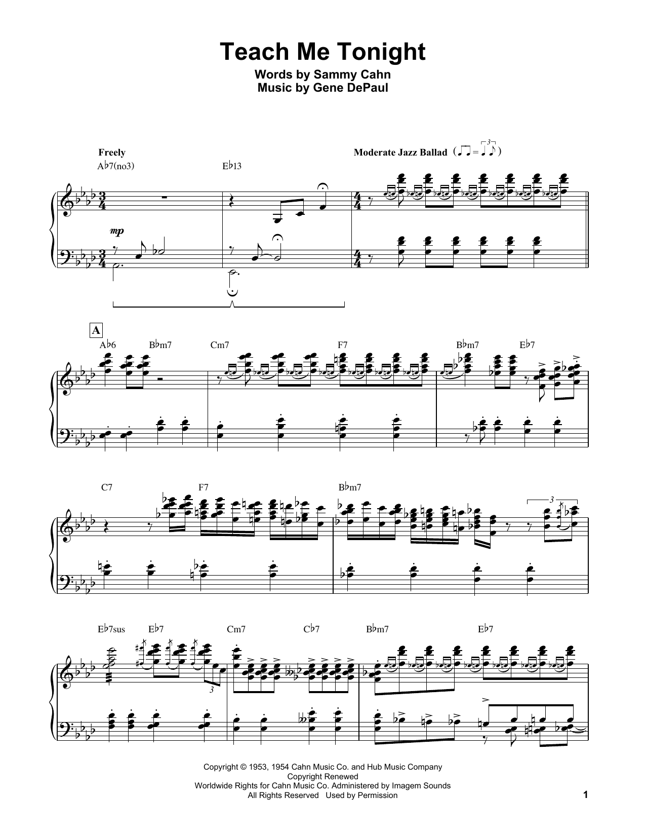 Download Erroll Garner Teach Me Tonight Sheet Music and learn how to play Piano Transcription PDF digital score in minutes