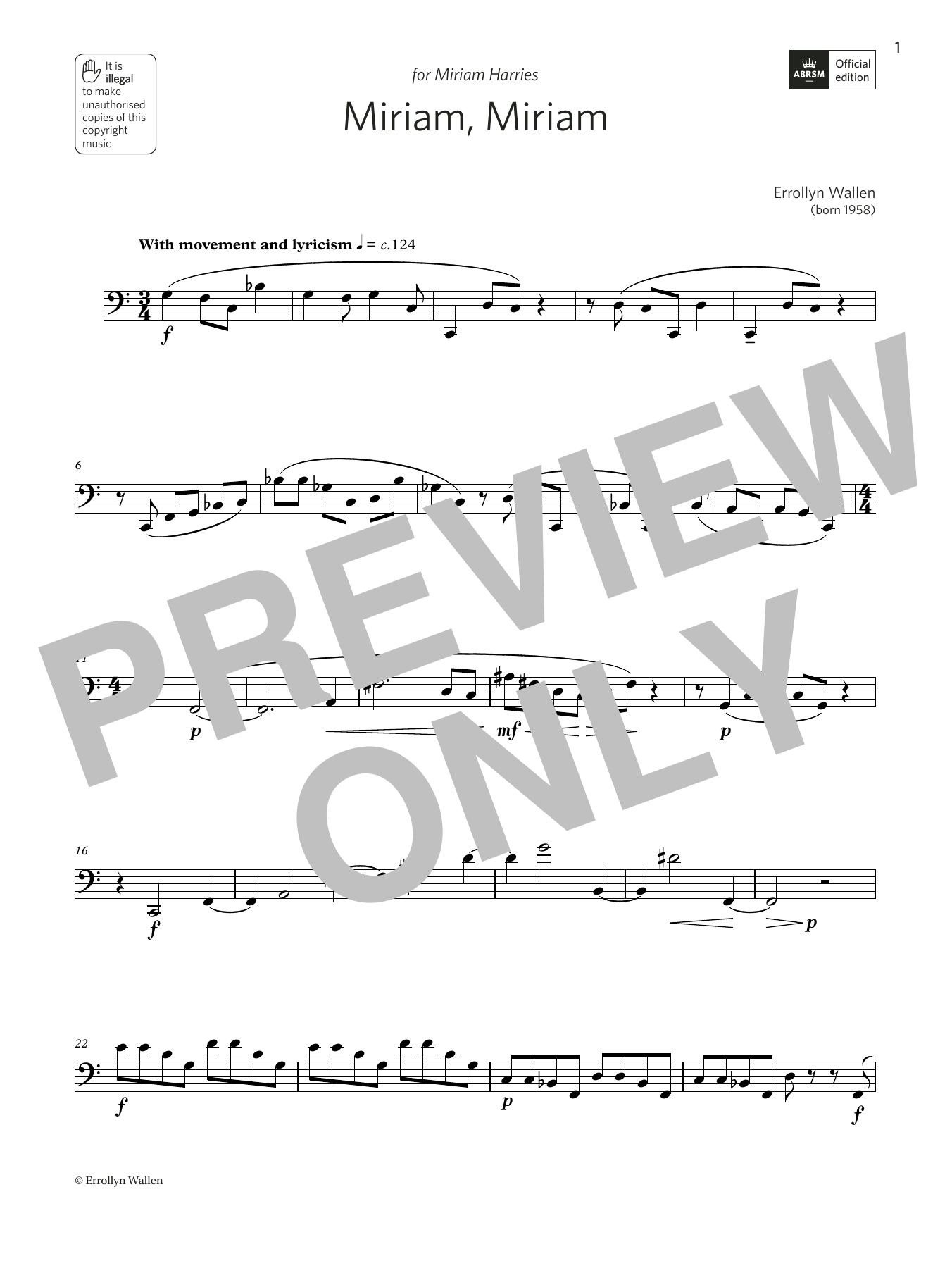 Download Errollyn Wallen Miriam, Miriam (Grade 6 List B10 from the ABRSM Bassoon syllabus from 2022) Sheet Music and learn how to play Woodwind Solo PDF digital score in minutes