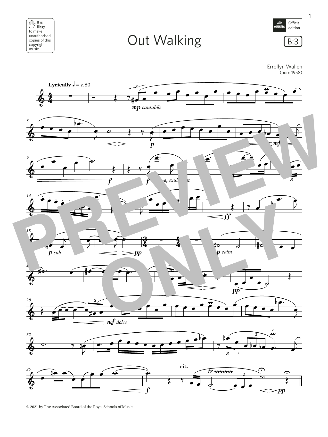 Download Errollyn Wallen Out Walking (Grade 5 List B3 from the ABRSM Flute syllabus from 2022) Sheet Music and learn how to play Flute Solo PDF digital score in minutes