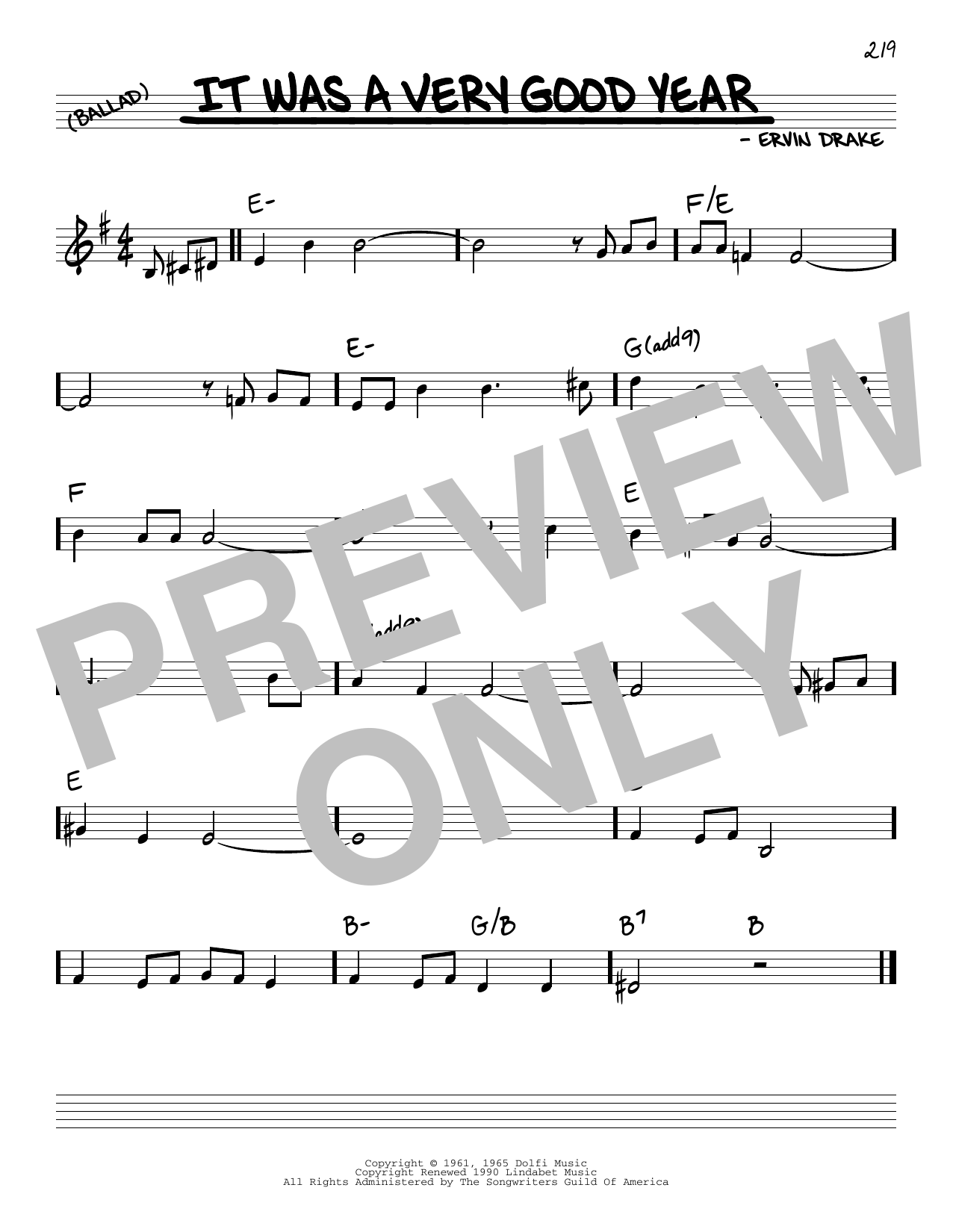 Download Ervin Drake It Was A Very Good Year Sheet Music and learn how to play Real Book – Melody & Chords PDF digital score in minutes