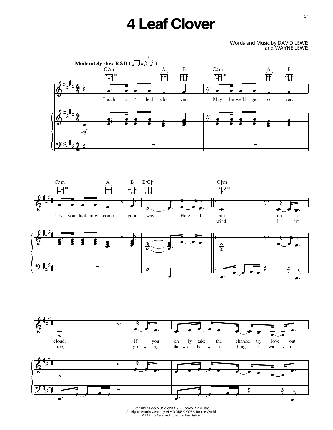 Download Erykah Badu 4 Leaf Clover Sheet Music and learn how to play Piano, Vocal & Guitar Chords (Right-Hand Melody) PDF digital score in minutes