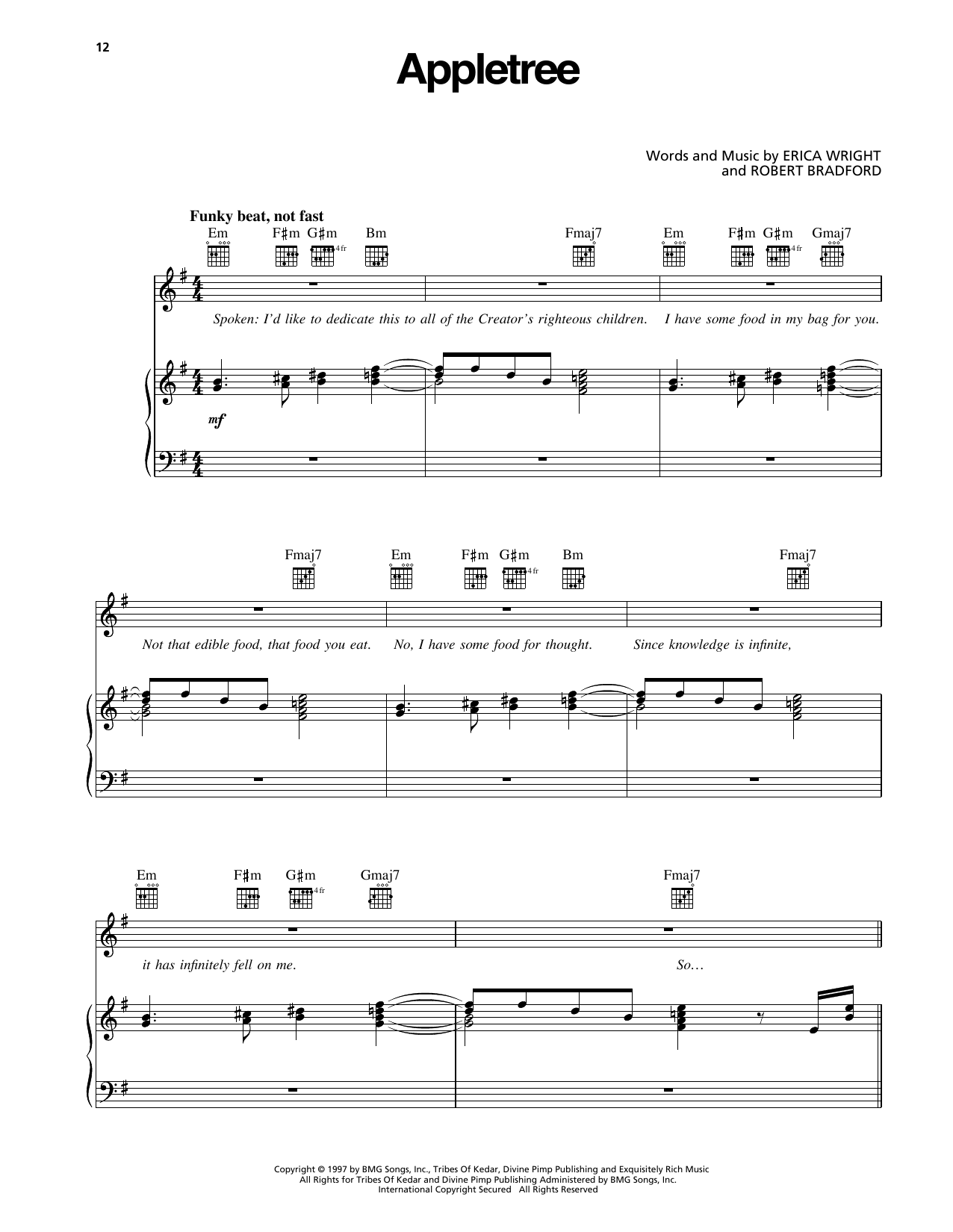 Download Erykah Badu Appletree Sheet Music and learn how to play Piano, Vocal & Guitar Chords (Right-Hand Melody) PDF digital score in minutes