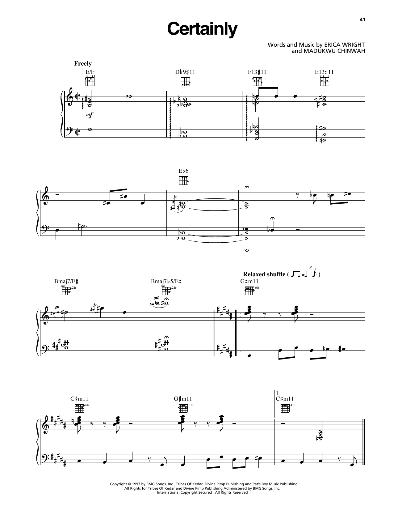 Download Erykah Badu Certainly Sheet Music and learn how to play Piano, Vocal & Guitar Chords (Right-Hand Melody) PDF digital score in minutes