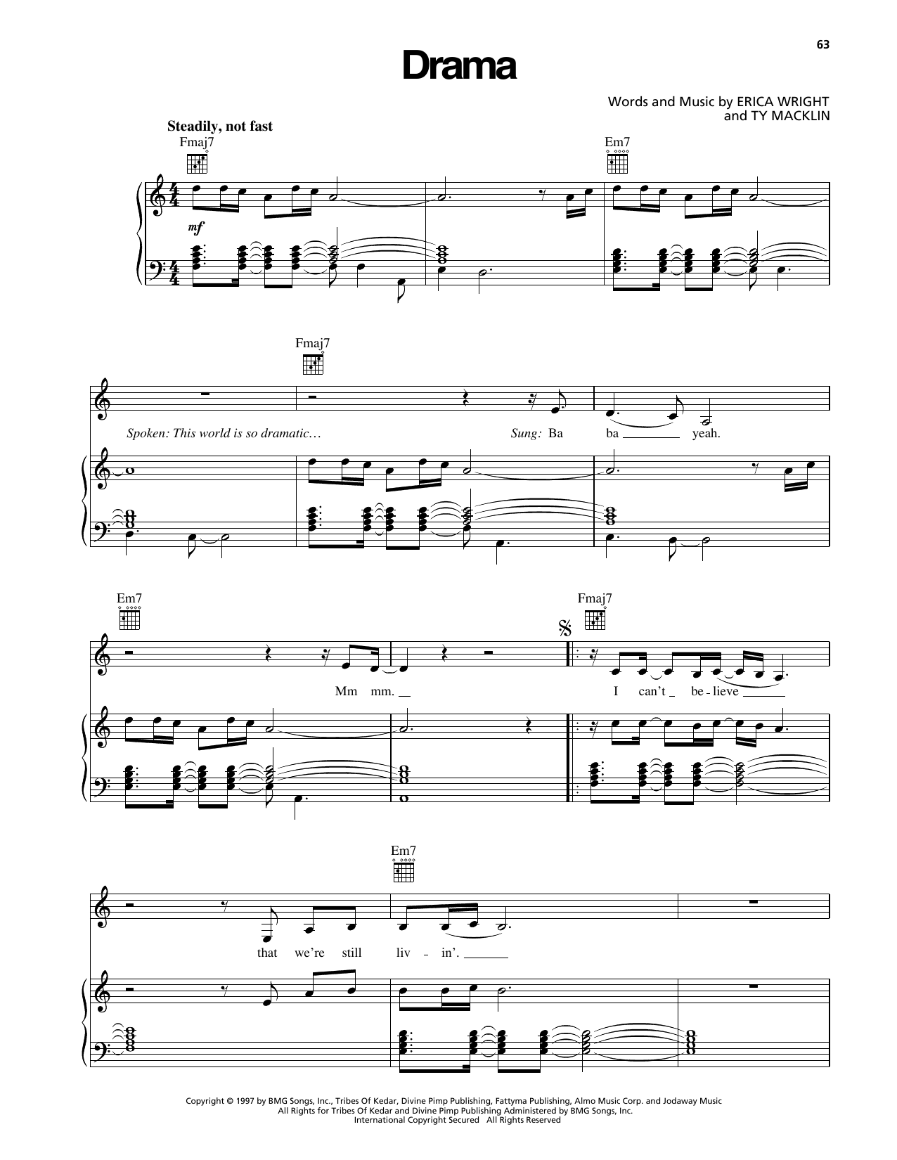 Download Erykah Badu Drama Sheet Music and learn how to play Piano, Vocal & Guitar Chords (Right-Hand Melody) PDF digital score in minutes
