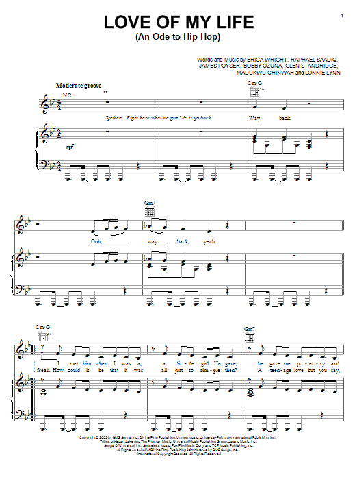 Download Erykah Badu Love Of My Life (An Ode To Hip Hop) Sheet Music and learn how to play Piano, Vocal & Guitar (Right-Hand Melody) PDF digital score in minutes