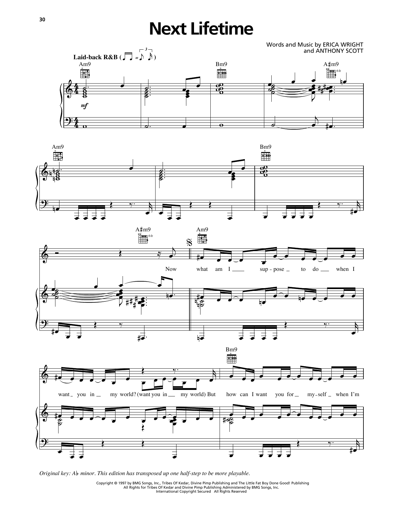 Download Erykah Badu Next Lifetime Sheet Music and learn how to play Piano, Vocal & Guitar Chords (Right-Hand Melody) PDF digital score in minutes