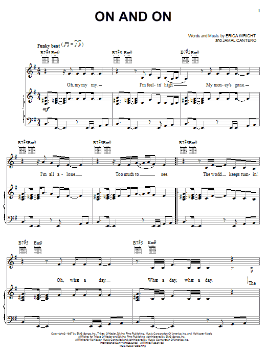 Download Erykah Badu On And On Sheet Music and learn how to play Piano, Vocal & Guitar (Right-Hand Melody) PDF digital score in minutes