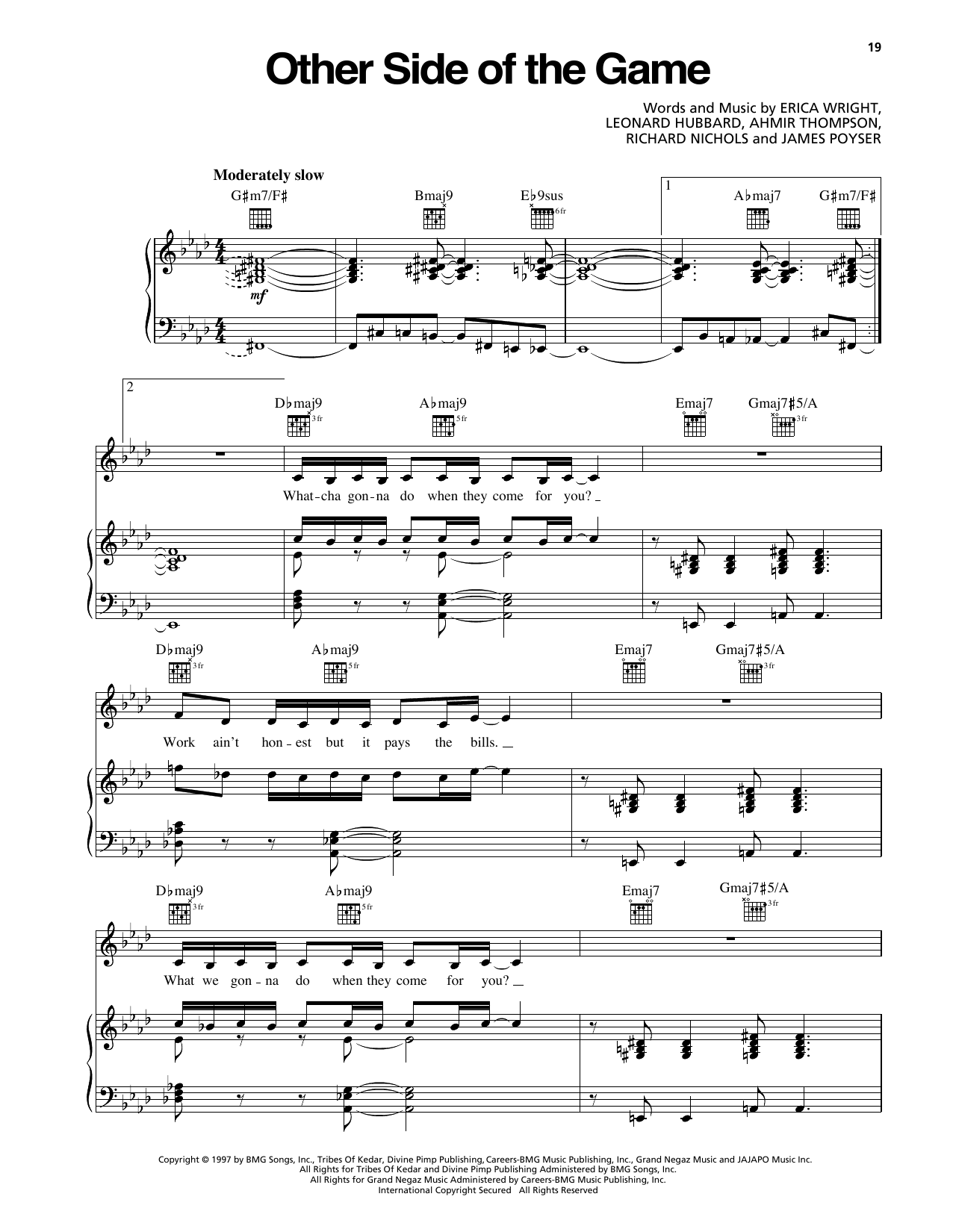 Download Erykah Badu Other Side Of The Game Sheet Music and learn how to play Piano, Vocal & Guitar Chords (Right-Hand Melody) PDF digital score in minutes