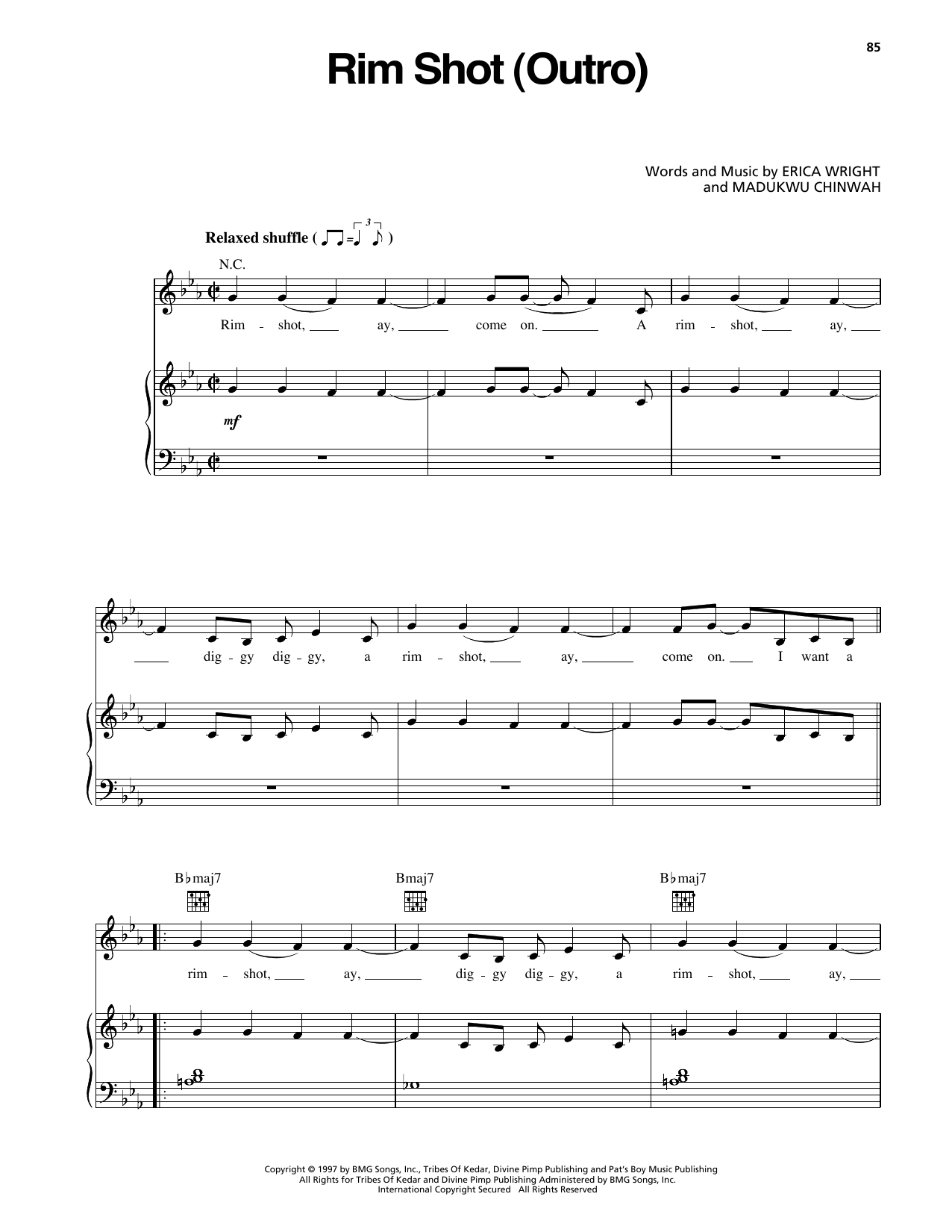 Download Erykah Badu Rim Shot (Outro) Sheet Music and learn how to play Piano, Vocal & Guitar Chords (Right-Hand Melody) PDF digital score in minutes