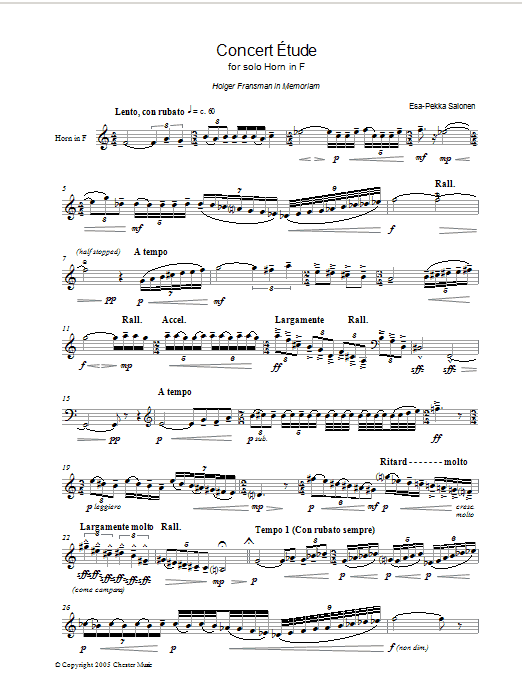 Download Esa-Pekka Salonen Concert Etude For Solo Horn In F Sheet Music and learn how to play French Horn PDF digital score in minutes