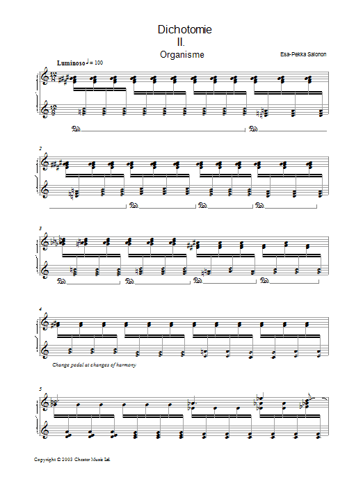 Download Esa-Pekka Salonen Dichotomie II - Organisme Sheet Music and learn how to play Piano PDF digital score in minutes