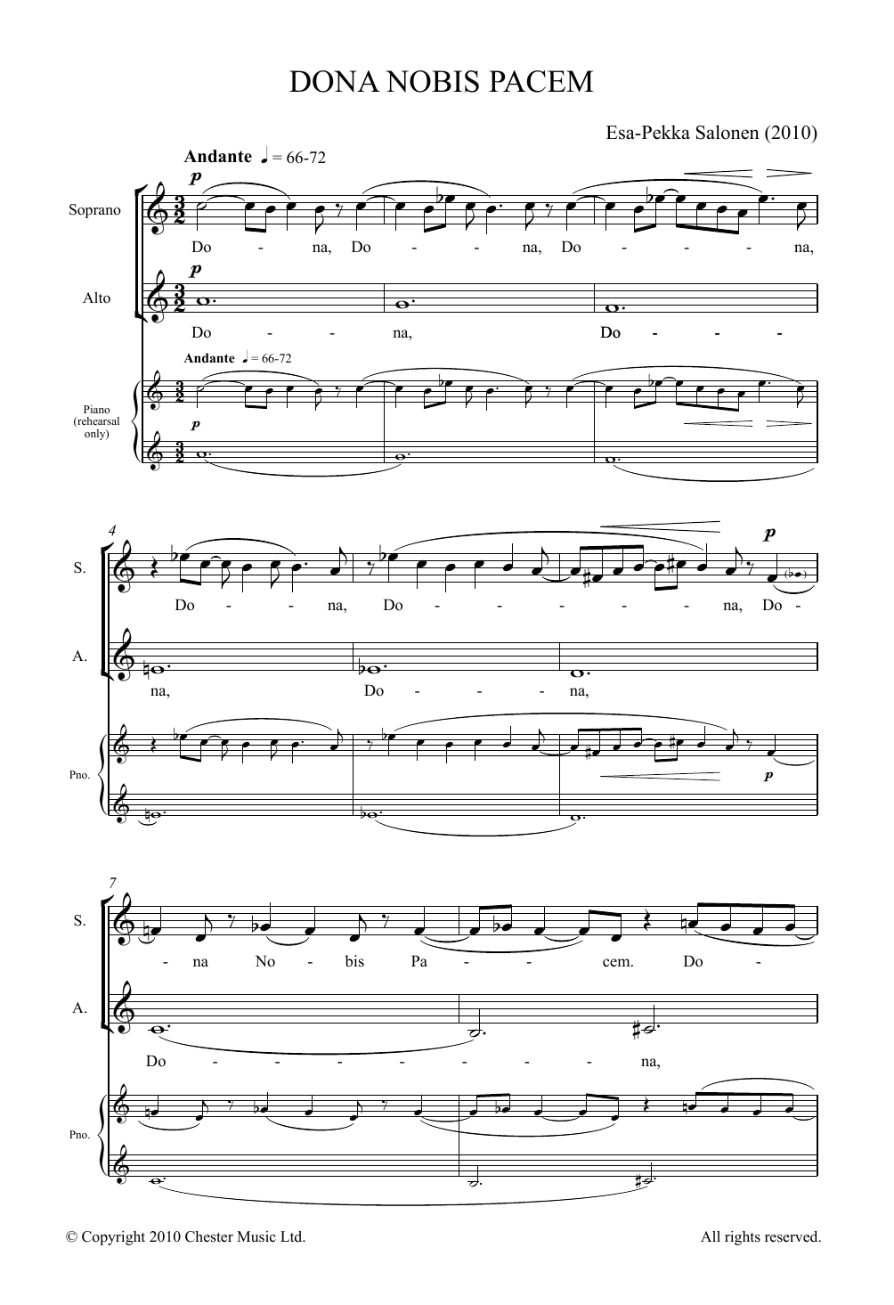 Download Esa-Pekka Salonen Dona Nobis Pacem Sheet Music and learn how to play Piano, Vocal & Guitar PDF digital score in minutes