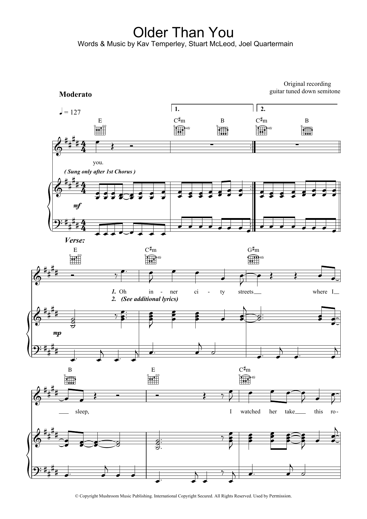 Download Eskimo Joe Older Than You Sheet Music and learn how to play Piano, Vocal & Guitar (Right-Hand Melody) PDF digital score in minutes