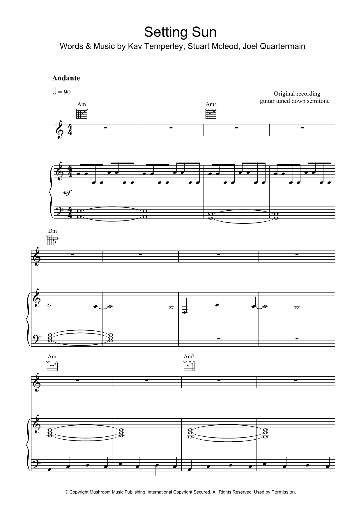 Download Eskimo Joe Setting Sun Sheet Music and learn how to play Piano, Vocal & Guitar PDF digital score in minutes