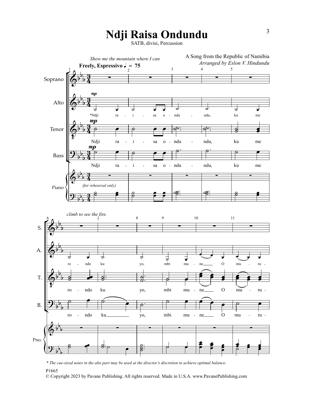 Download Eslon V. Hindundu Ndji Raisa Ondundu Sheet Music and learn how to play SATB Choir PDF digital score in minutes