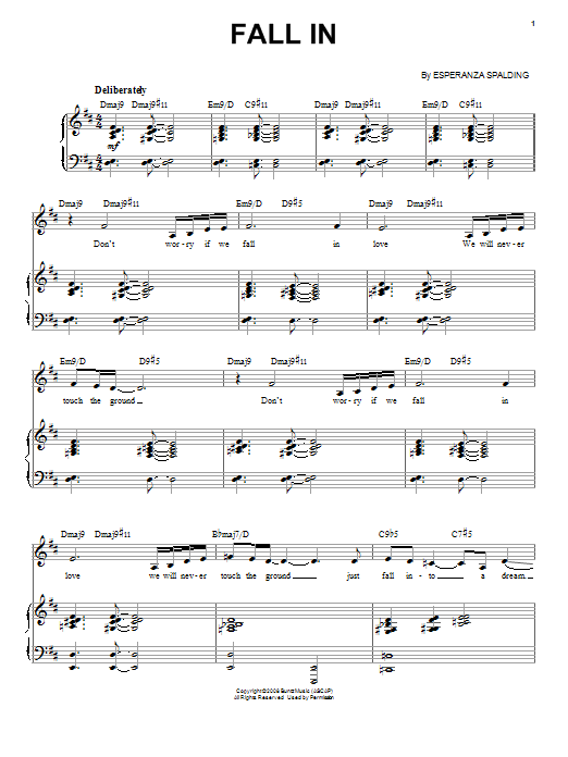 Download Esperanza Spalding Fall In Sheet Music and learn how to play Piano & Vocal PDF digital score in minutes
