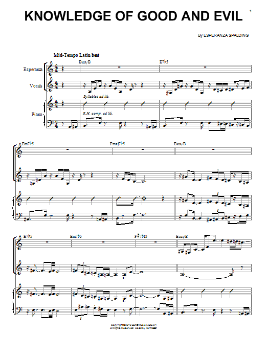 Download Esperanza Spalding Knowledge Of Good And Evil Sheet Music and learn how to play Piano & Vocal PDF digital score in minutes