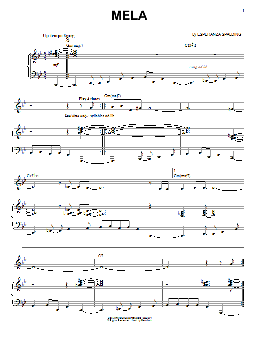 Download Esperanza Spalding Mela Sheet Music and learn how to play Piano & Vocal PDF digital score in minutes