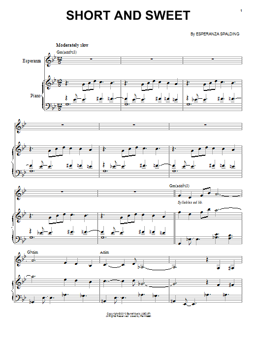 Download Esperanza Spalding Short And Sweet Sheet Music and learn how to play Piano & Vocal PDF digital score in minutes
