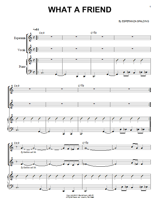 Download Esperanza Spalding What A Friend Sheet Music and learn how to play Piano & Vocal PDF digital score in minutes
