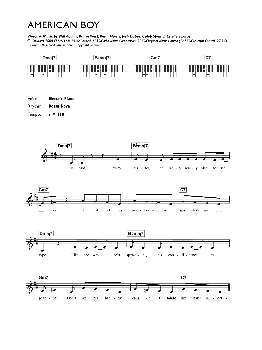 Download Estelle American Boy (feat. Kanye West) Sheet Music and learn how to play Keyboard PDF digital score in minutes