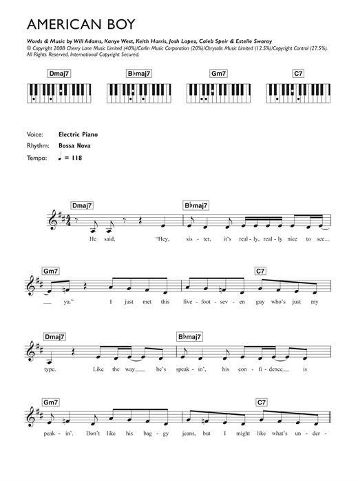 Download Estelle American Boy (feat. Kanye West) Sheet Music and learn how to play Lyrics & Chords PDF digital score in minutes