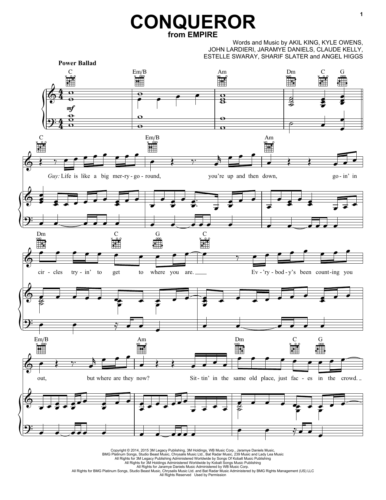 Download Jussie Smollett and Estelle Conqueror Sheet Music and learn how to play Piano, Vocal & Guitar (Right-Hand Melody) PDF digital score in minutes