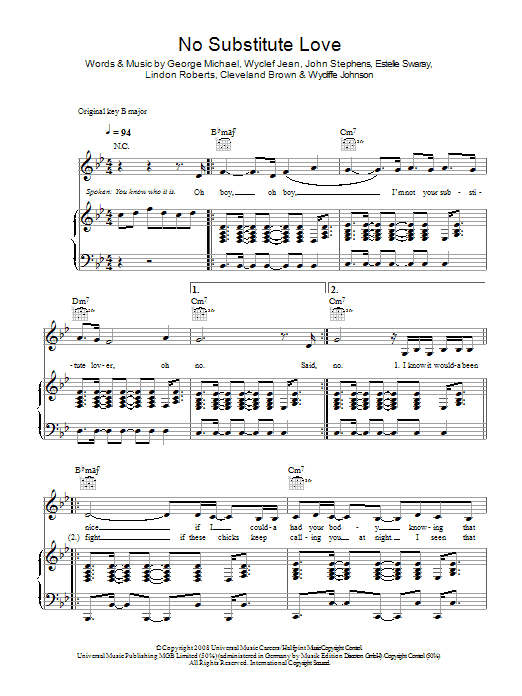 Download Estelle No Substitute Love Sheet Music and learn how to play Piano, Vocal & Guitar PDF digital score in minutes