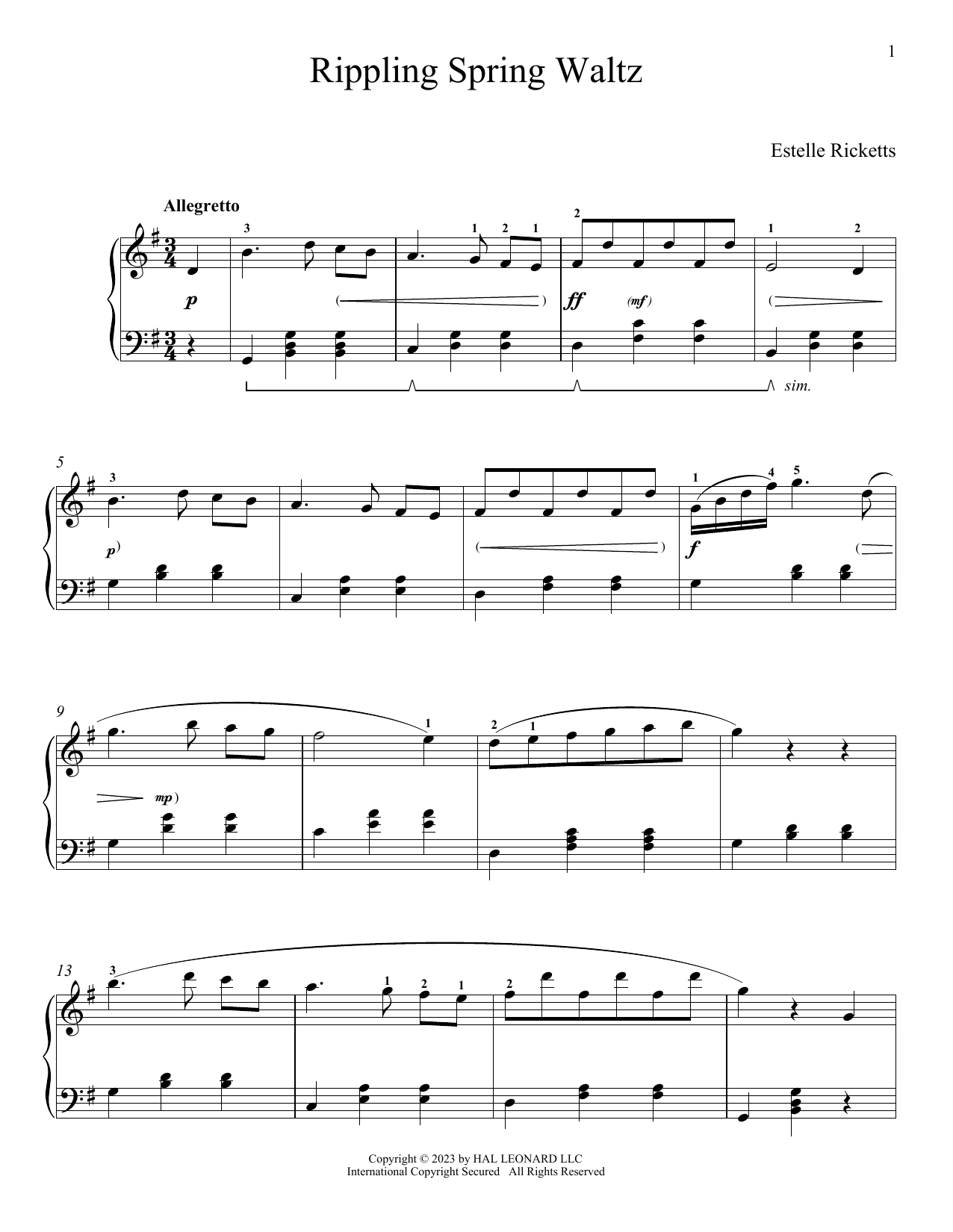 Download Estelle Ricketts Rippling Spring Waltz Sheet Music and learn how to play Piano Solo PDF digital score in minutes