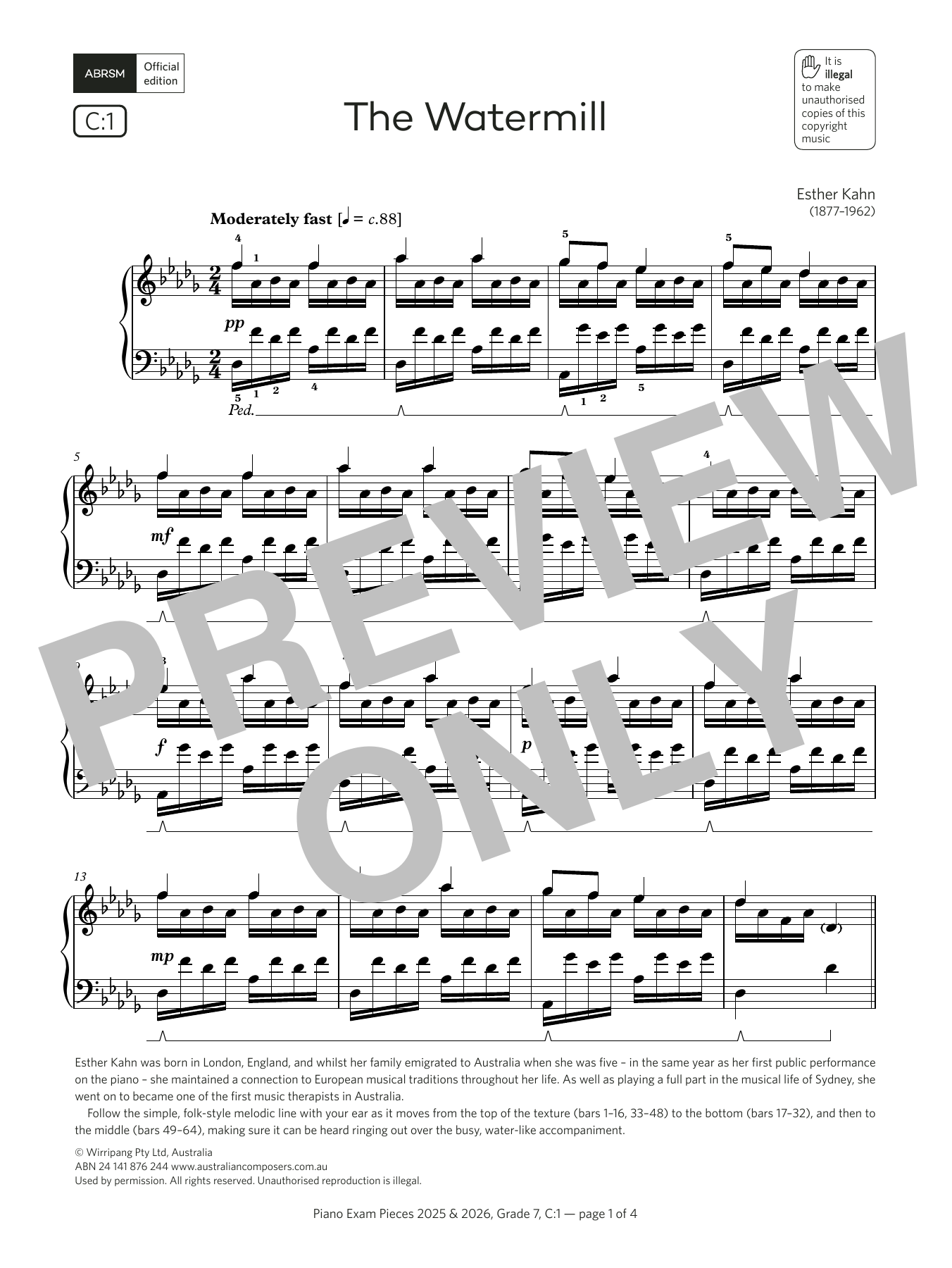 Download Esther Kahn The Watermill (Grade 7, list C1, from the ABRSM Piano Syllabus 2025 & 2026) Sheet Music and learn how to play Piano Solo PDF digital score in minutes