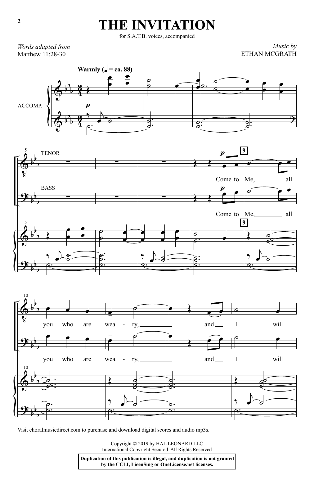 Download Ethan McGrath The Invitation Sheet Music and learn how to play SATB Choir PDF digital score in minutes