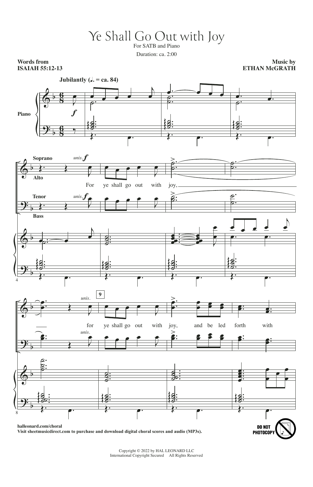 Download Ethan McGrath Ye Shall Go Out With Joy Sheet Music and learn how to play SATB Choir PDF digital score in minutes