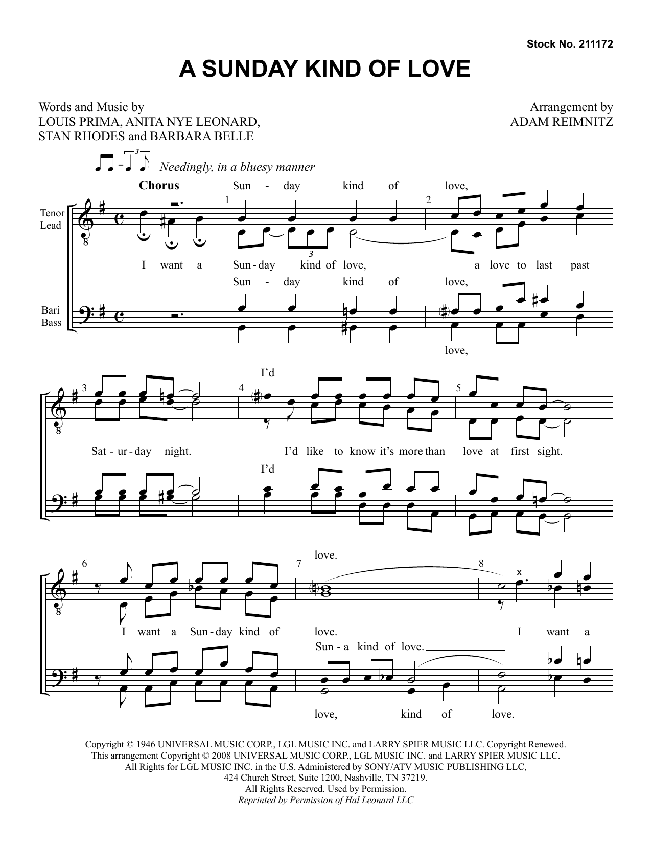 Download Etta James A Sunday Kind of Love (arr. Adam Reimnitz) Sheet Music and learn how to play TTBB Choir PDF digital score in minutes
