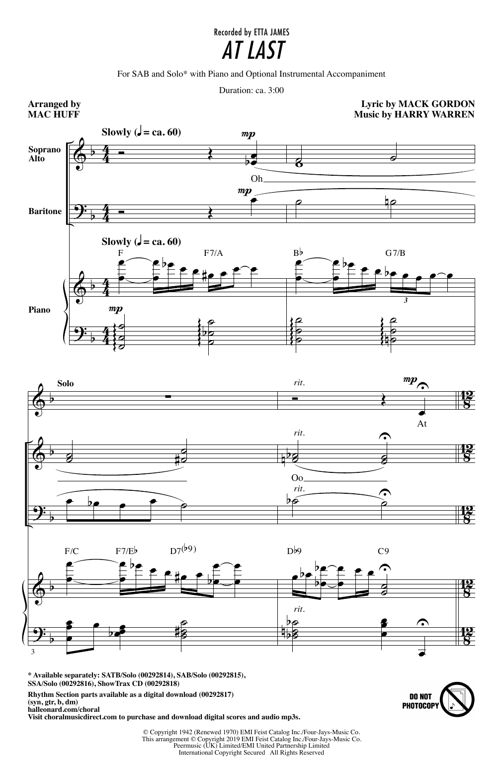 Download Etta James At Last (arr. Mac Huff) Sheet Music and learn how to play SATB Choir PDF digital score in minutes