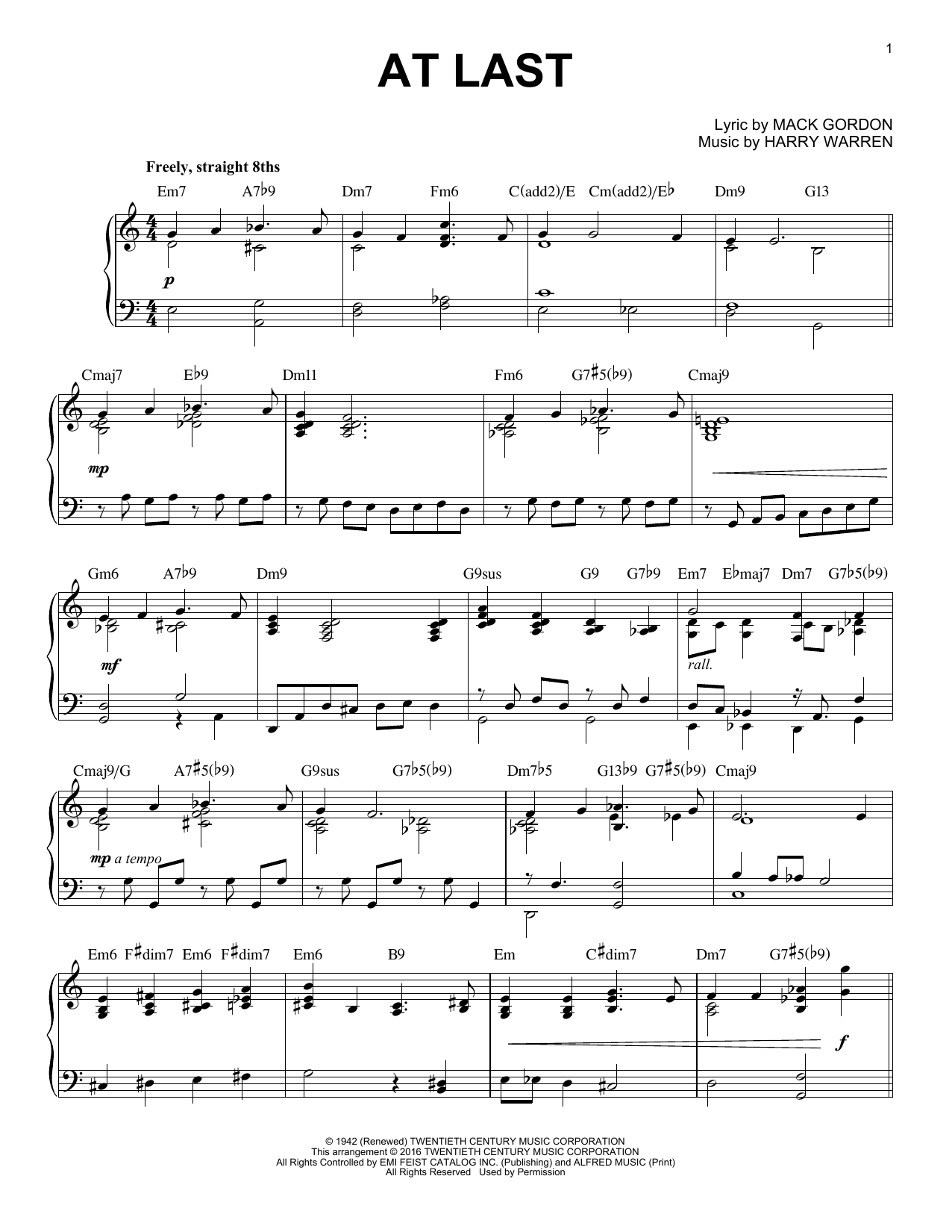 Download Etta James At Last Sheet Music and learn how to play Piano PDF digital score in minutes