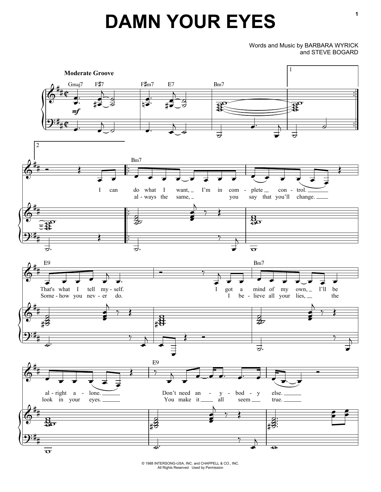 Download Etta James Damn Your Eyes Sheet Music and learn how to play Piano & Vocal PDF digital score in minutes