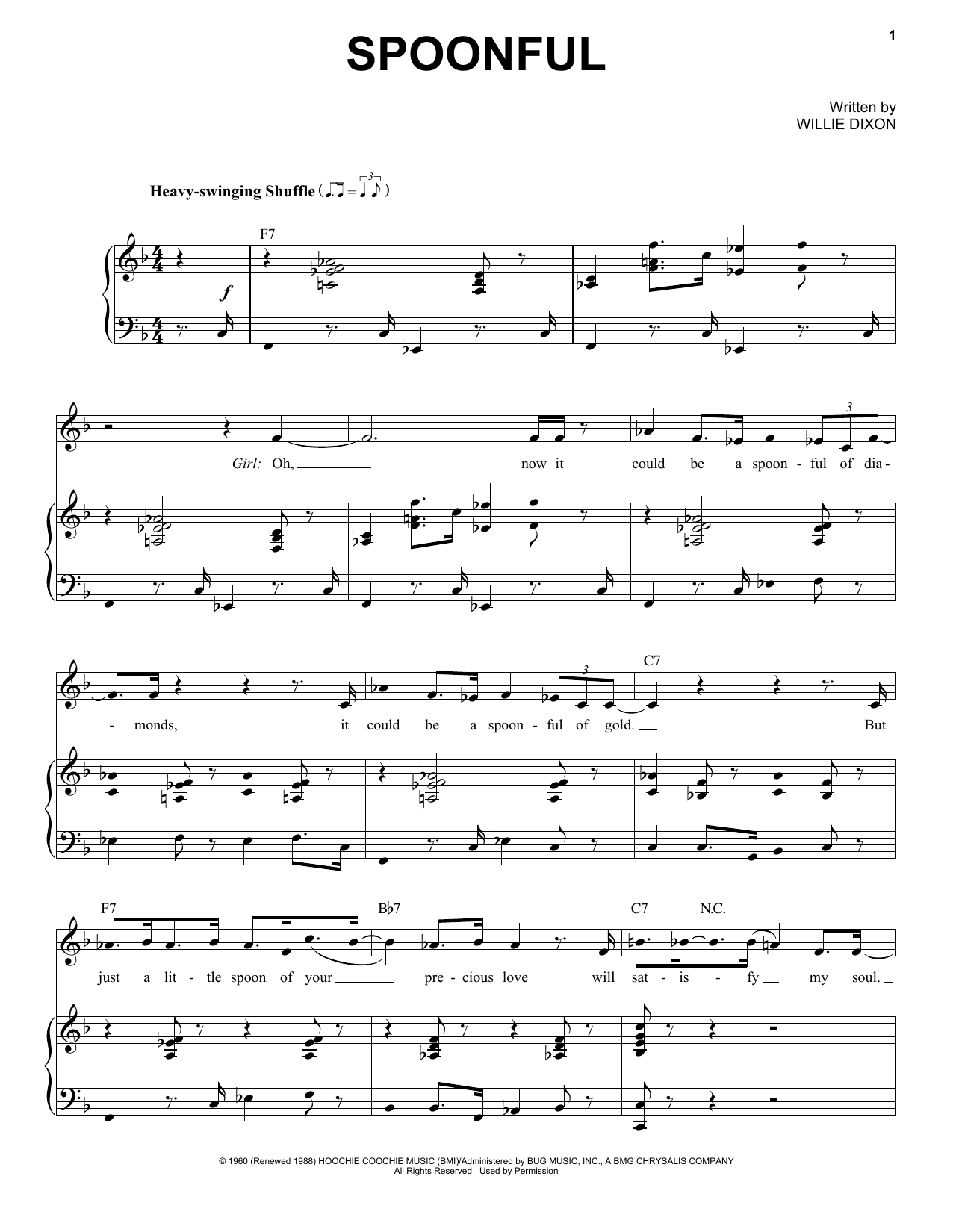 Download Etta James Spoonful Sheet Music and learn how to play Piano & Vocal PDF digital score in minutes