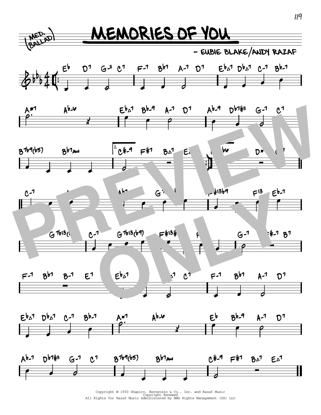 Download Eubie Blake Memories Of You (arr. David Hazeltine) Sheet Music and learn how to play Real Book – Enhanced Chords PDF digital score in minutes