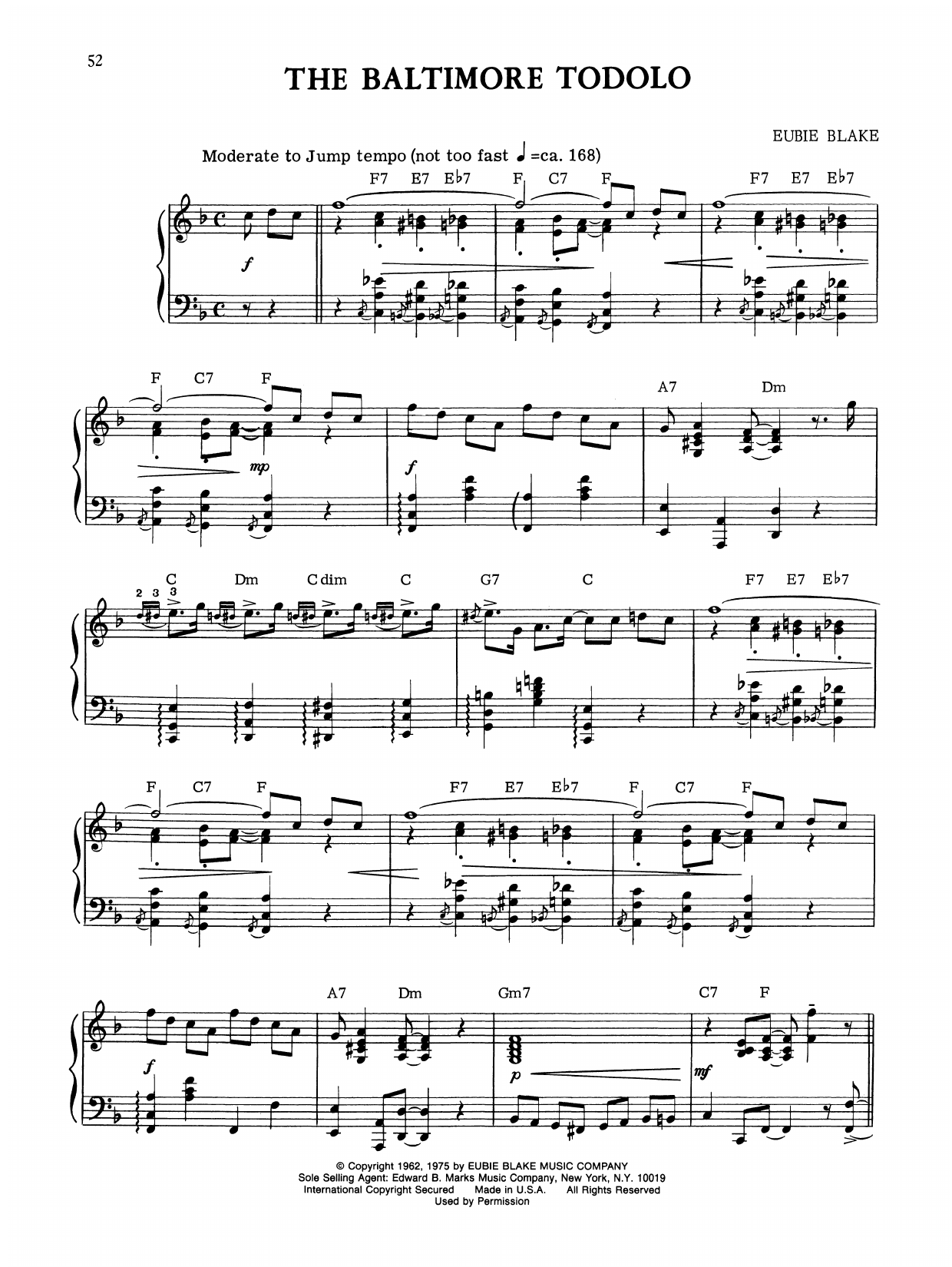 Download Eubie Blake The Baltimore Todolo Sheet Music and learn how to play Piano Solo PDF digital score in minutes