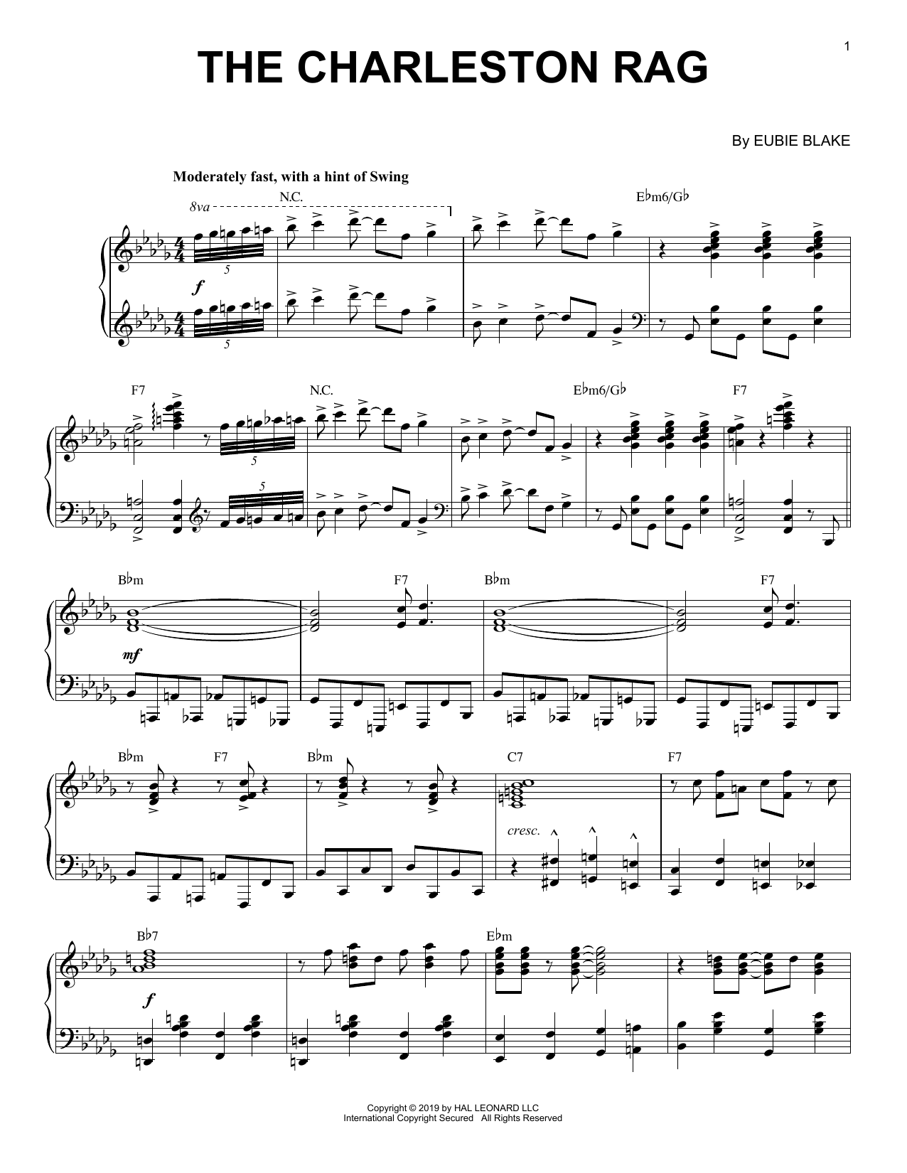 Download Eubie Blake The Charleston Rag [Jazz version] Sheet Music and learn how to play Piano Solo PDF digital score in minutes
