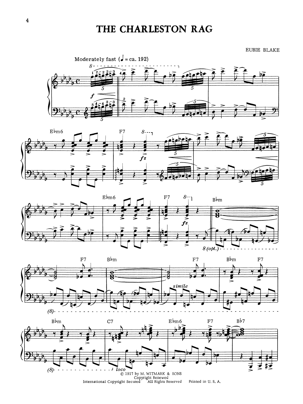 Download Eubie Blake The Charleston Rag Sheet Music and learn how to play Piano Solo PDF digital score in minutes