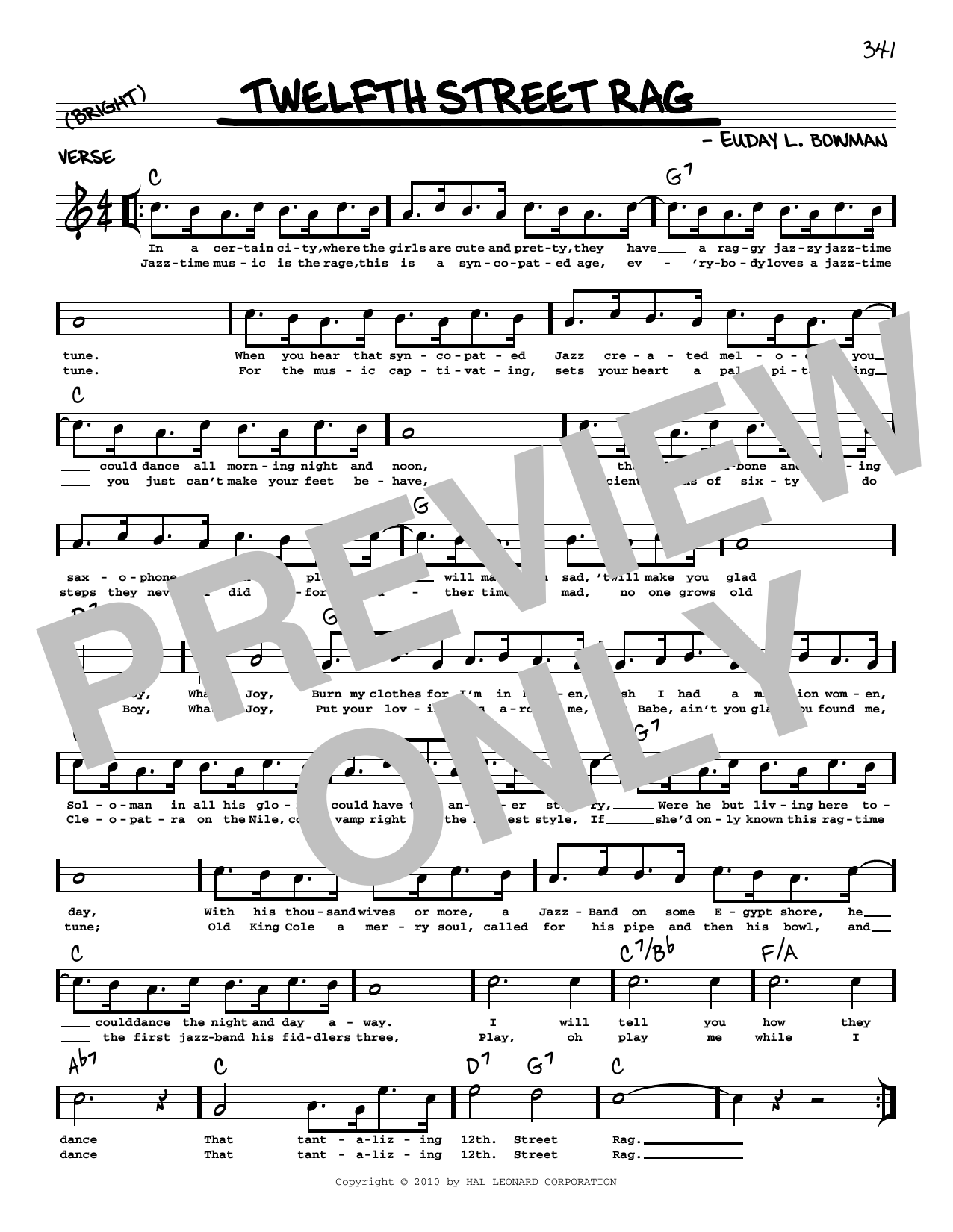 Download Euday L. Bowman Twelfth Street Rag (arr. Robert Rawlins) Sheet Music and learn how to play Real Book – Melody, Lyrics & Chords PDF digital score in minutes