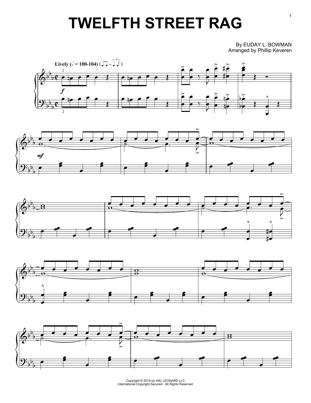 Download Euday L. Bowman Twelfth Street Rag [Jazz version] (arr. Phillip Keveren) Sheet Music and learn how to play Piano Solo PDF digital score in minutes