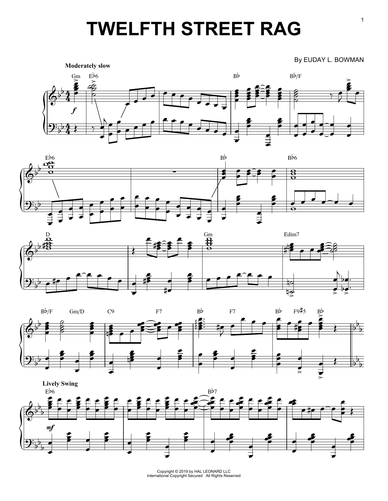 Download Euday L. Bowman Twelfth Street Rag [Jazz version] Sheet Music and learn how to play Piano Solo PDF digital score in minutes