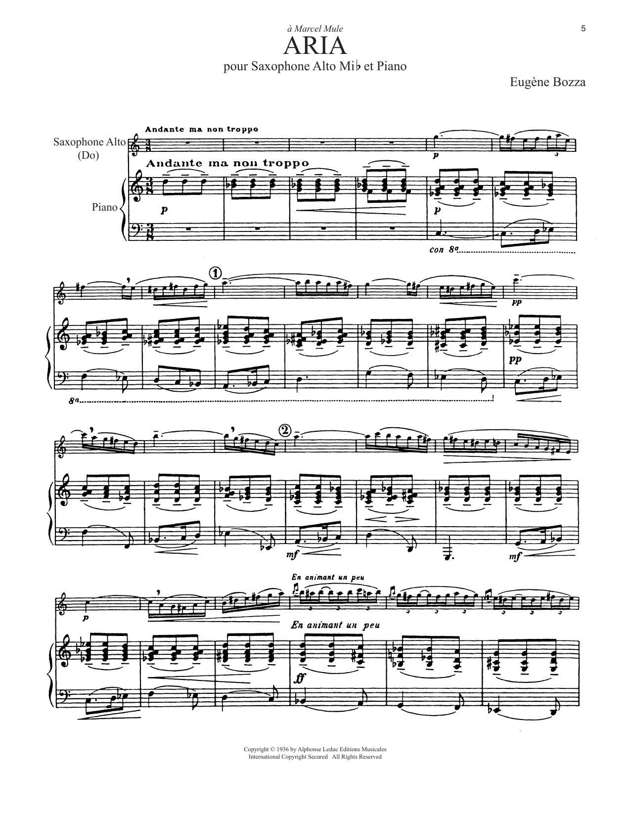 Download Eugène Bozza Aria Sheet Music and learn how to play Alto Sax and Piano PDF digital score in minutes